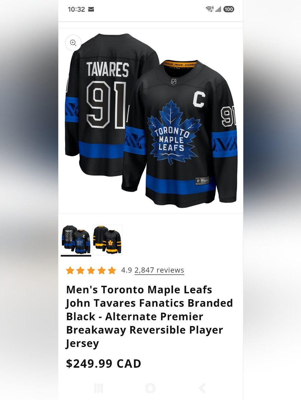 Officially Licensed Toronto Maple Leafs John Tavares Fanatics Branded Jersey